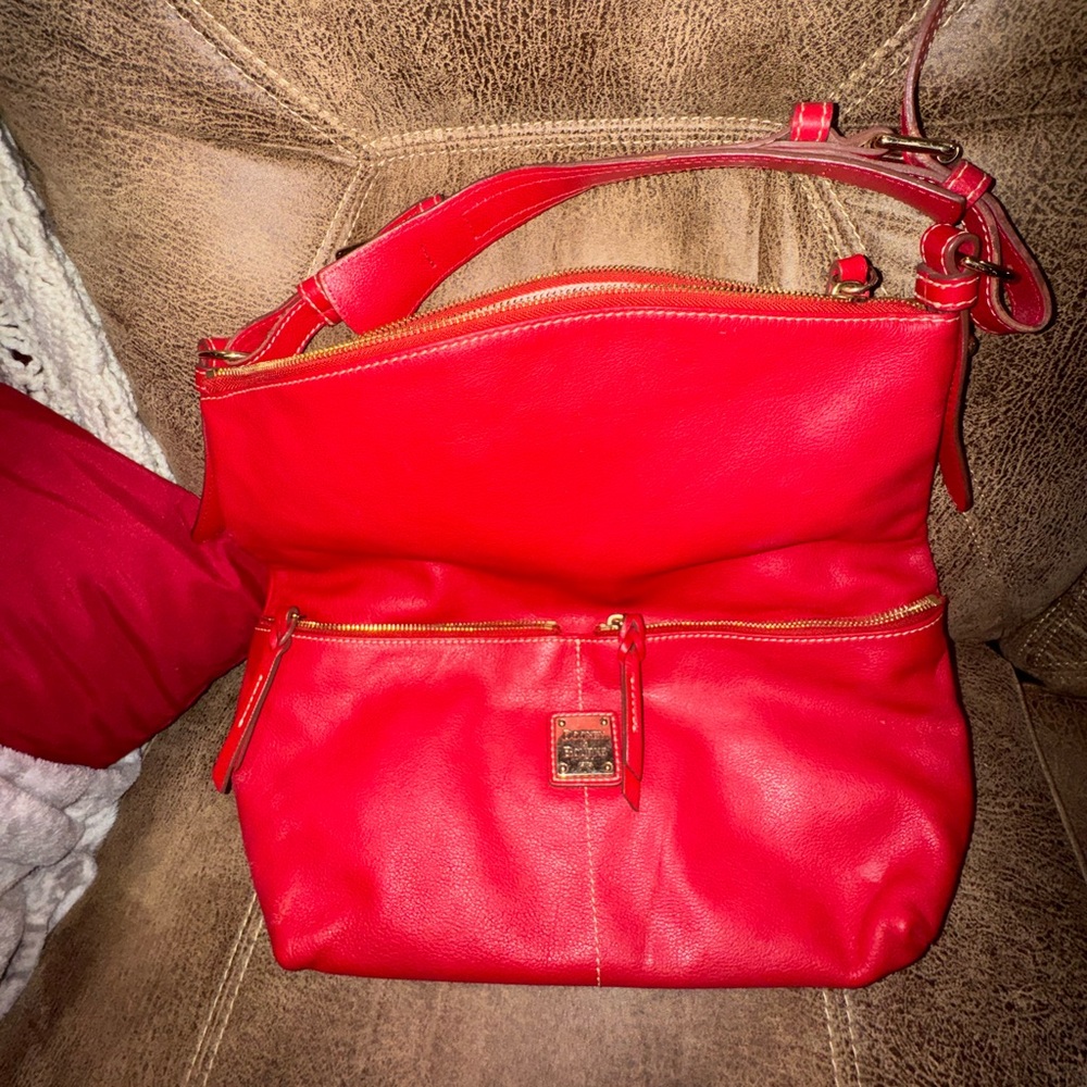 Dooney & Bourke Signature Florentine Shoulder Handbag-Pebbled Leather Finish-Red
